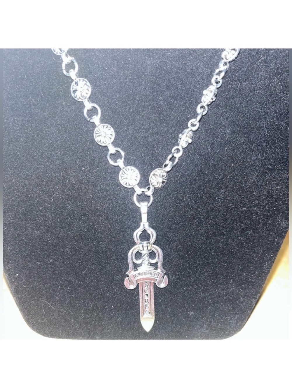 Chrome Hearts Silver Cross Ball Chain 24β + Dagger Pendant Toggle Clasp Closure - Picture 8 of 10